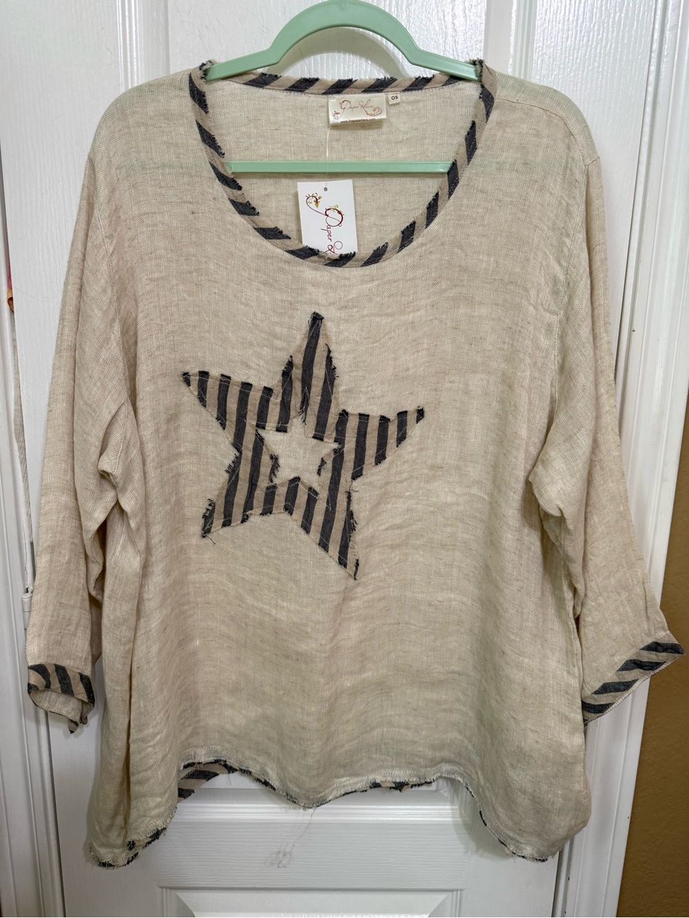 H240 Set A Rare Bird L/XL w15-24 Paper Crane OS w15-22 Cream Linen StarTunic - Picture 11 of 16